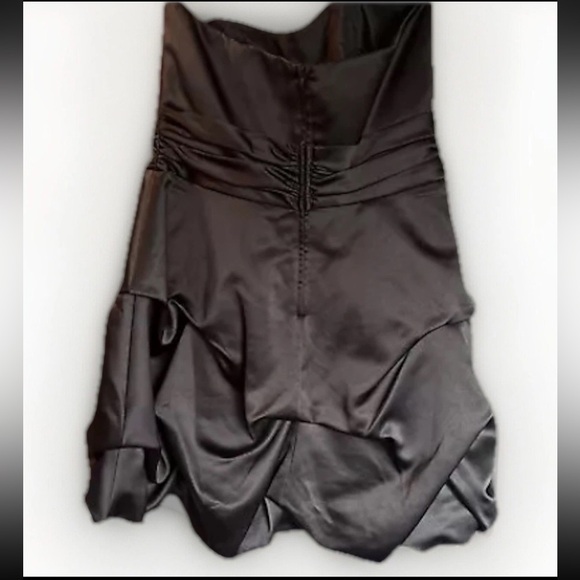 DAVID'S BRIDAL  Black Satin strapless short pick up dress Size 12 Prom Dance - Picture 3 of 8